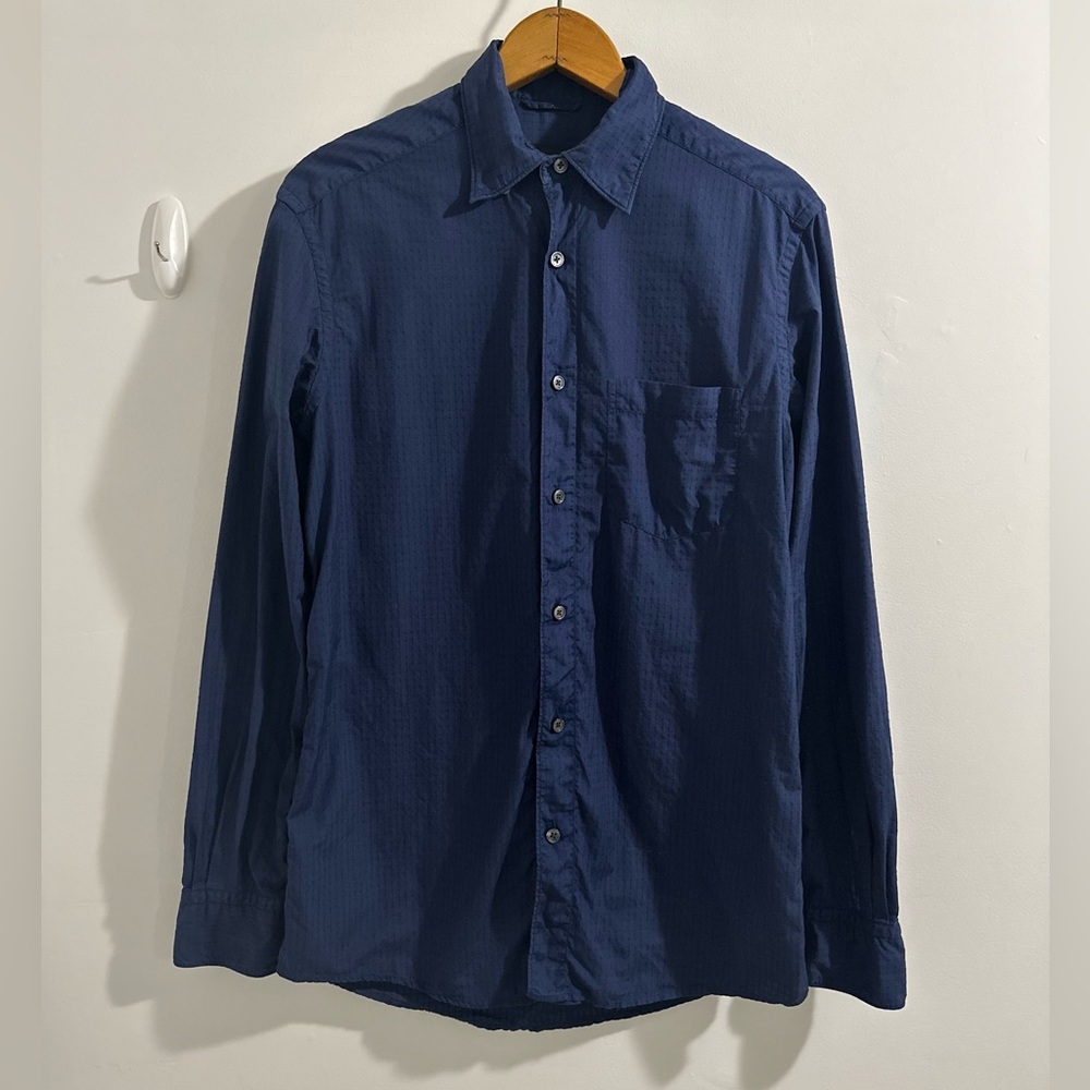 Zegna slim fit textured navy dress shirt cotton